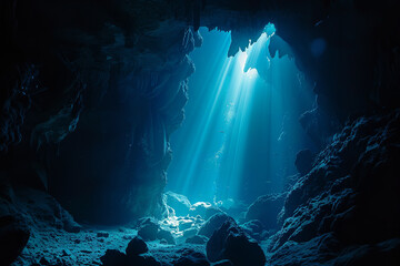 Wall Mural - mysterious underwater cave illuminated in the ocean depths