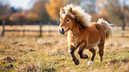 Shetland Pony Running in Field