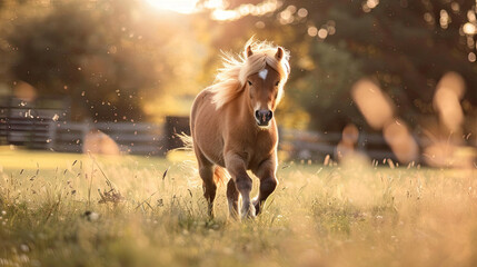 Shetland Pony Running in Field