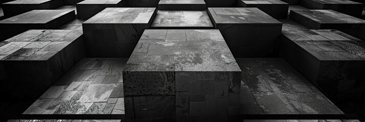 Poster - black abstract, iPhone wallpaper, monochrome design, neat symmetrical pattern, parallelogram tiles, right lower third lighting, banner, 3:1