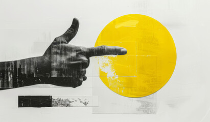 Wall Mural - artistic minimalism in black and white with a striking yellow circle