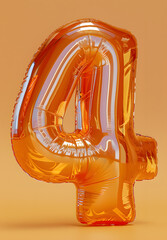 Sticker - An electric blue balloon in the shape of the number four on a yellow background