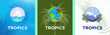 © Ja Creatives - Set of International Day of The Tropics Greeting Cards. World Tropics Day, june 29. Tropical emblem concept. Beach emblem, biodiversity emblem, underwater ocean emblem. Editable vector set. EPS 10.