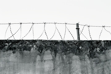 A wire fence with barbed wire on top of a wall