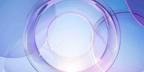 
Blue and purple background, circular shapes, glass texture, gradient effect, light blue sky, curved lines, bright colors, high resolution, digital art style. High definition, abstract , 2:1