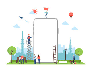 Illustration with smartphone motif (design space on smartphone screen) / PNG 