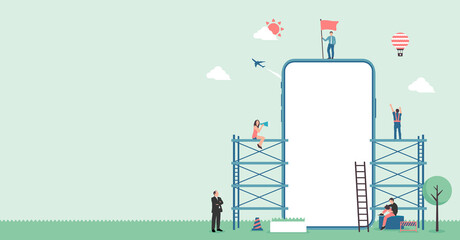 Banner illustration with smartphone motif (design space on smartphone screen) / PNG