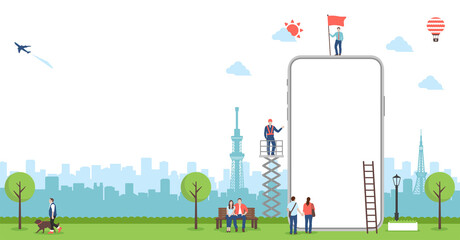 Banner illustration with smartphone motif (design space on smartphone screen) / PNG