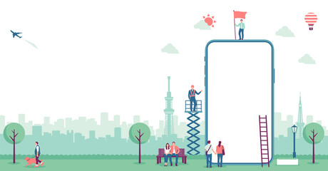 Banner illustration with smartphone motif (design space on smartphone screen) / PNG