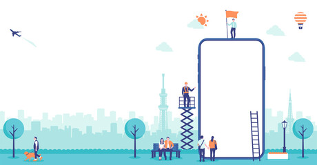 Banner illustration with smartphone motif (design space on smartphone screen) / PNG