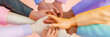 © john - Panoramic Teamwork,empathy,partnership and Social connection in business join hand together concept.Hand of diverse people connecting,volunteer charity work,Stack of hand,3d render and illustration
