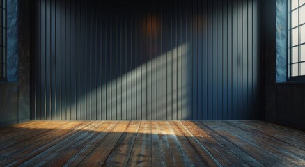 Poster - Dark Blue Room With Wood Floor and Window Light