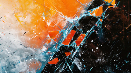 Wall Mural - Damaged display. Broken glass. Dust scratch texture. Blue orange white black rainbow color glow glitch distortion crushed aged effect illustration abstract background.