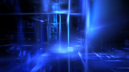 Wall Mural - abstract image depicting digital space filled with blue light streaks. hi tech digital interior abst