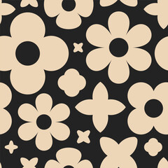 Wall Mural - Vector seamless background. Minimalistic abstract floral pattern. Modern print in black and white color. Ideal for textile design, screensavers, covers, cards, invitations and posters.