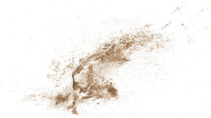 3D rendering of scattered sand granules or fine dirt on transparent background
