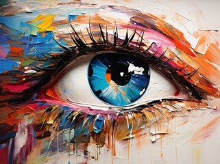 Vivid Abstract Eye Painting with Brush Strokes