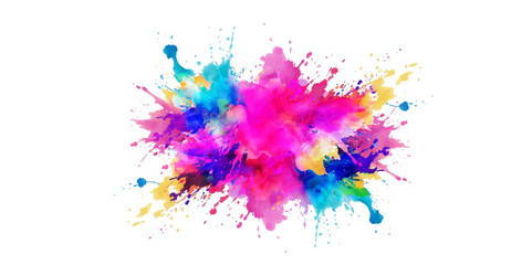 Wall Mural - Bright colorful watercolor splash splatter stain brush strokes on white background. Modern vibrant aquarelle spot. Rainbow trendy isolated design on white. Element. Vector watercolor illustration.	