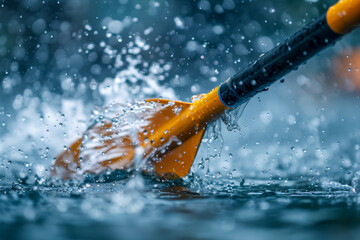 Wall Mural - A yellow paddle is in the water with a splash of water behind it