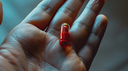 Canvas Print - capsule in hands on the background of nature. Selective focus