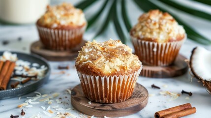 Poster - Homemade coconut cinnamon muffin on coasters with a healthy twist