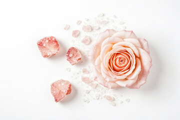 Rose and Crystals on a White Background