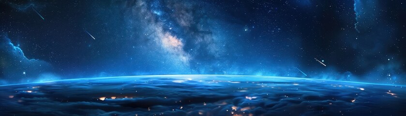 Wall Mural - Celestial Landscape: A Dreamy Night Sky with Shooting Stars