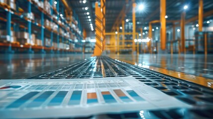 Poster - Data sheets with graphs in a production facility warehouse. Generative AI.