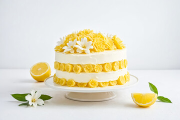 Poster - Lemon Cake with Flower Decoration