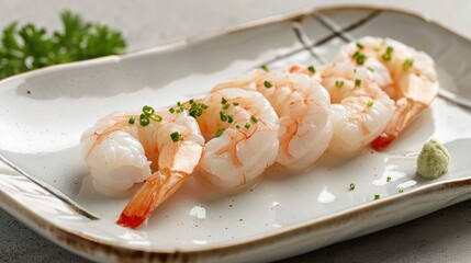 Wall Mural - White shrimp group isolated on a plate