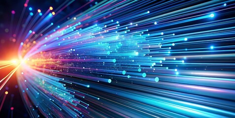A colorful, swirling light display with a bright orange and blue streak