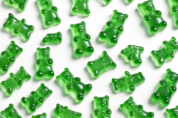 Poster - Green Gummy Bears on White Background