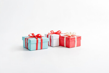 Canvas Print - Three Colorful Gift Boxes with Bows on a White Background