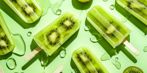Wall Mural - A row of green popsicles with kiwi slices in the middle