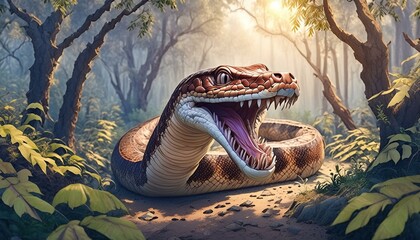 Wall Mural - A angry python in the jungle 