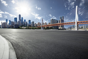 Wall Mural - Empty asphalt road and cityscape in modern city