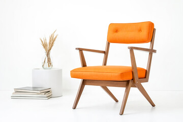 Poster - Mid-Century Modern Orange Armchair with Wooden Legs