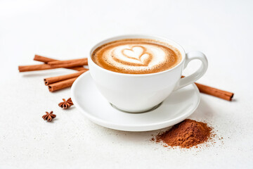 Wall Mural - Cappuccino with Cinnamon Sticks and Cocoa Powder