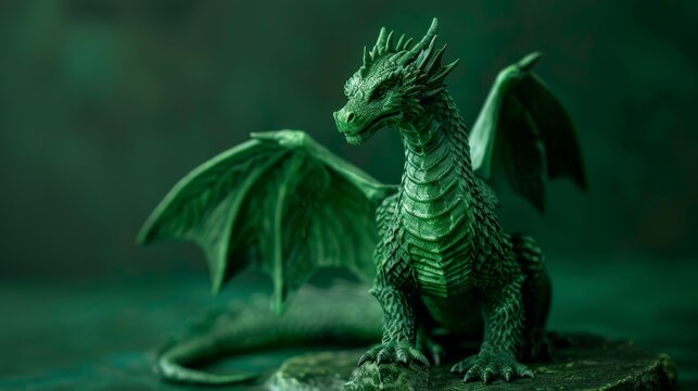 green dragon statue on a dark background, generative ai