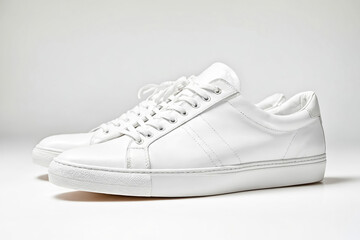 Wall Mural - White Leather Sneakers on White Background