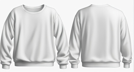  Set of white front and back view tee sweatshirt sweater long sleeve on white background cutout, Mockup template for artwork graphic design 