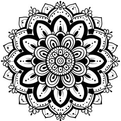 Wall Mural - A monochromatic mandala featuring floral and leaf motifs on a white textile