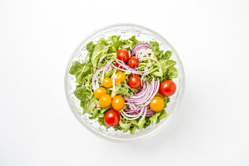 Sticker - Fresh Green Salad with Cherry Tomatoes and Red Onion in Glass Bowl