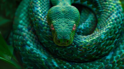 Wall Mural - Close-Up of a Green Snake in the Wild, Generative AI