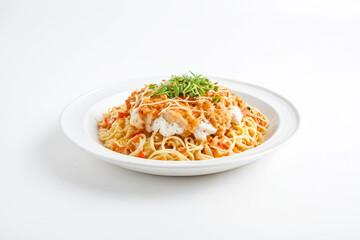 Wall Mural - Delicious Spaghetti with Creamy Sauce and  Fresh Herbs