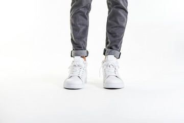 Wall Mural - White Sneakers with Gray Rolled-Up Jeans