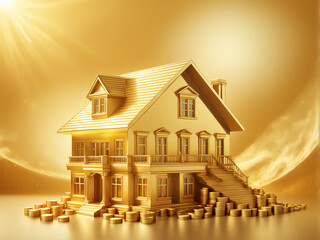 Wall Mural -  Gold real estate house investment property business on a golden background design. 