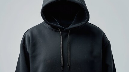Wall Mural - Black hoodie on a white background. Close up. AI generated.