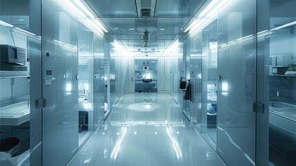 Poster - Sci fi research laboratory, laboratory clean room, cubicles, chemistry. Generative AI.