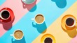 © TheWaterMeloonProjec - Minimalistic coffee cup pattern with pop art design viewed from above with creative concept and copy space